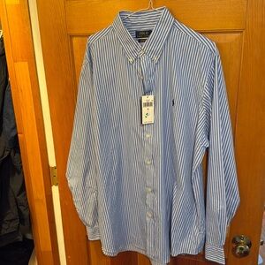 Polo Ralph Lauren Bkue & White stripped shirt. NWT XL performance
